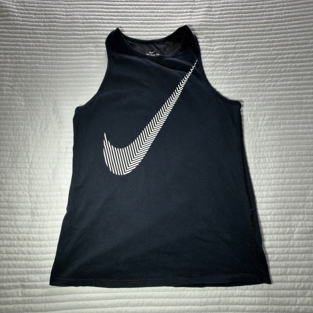 Nike Dri-FIT Tank Top Womens XS Black Excellent Chevron Swoosh Athletic Cut